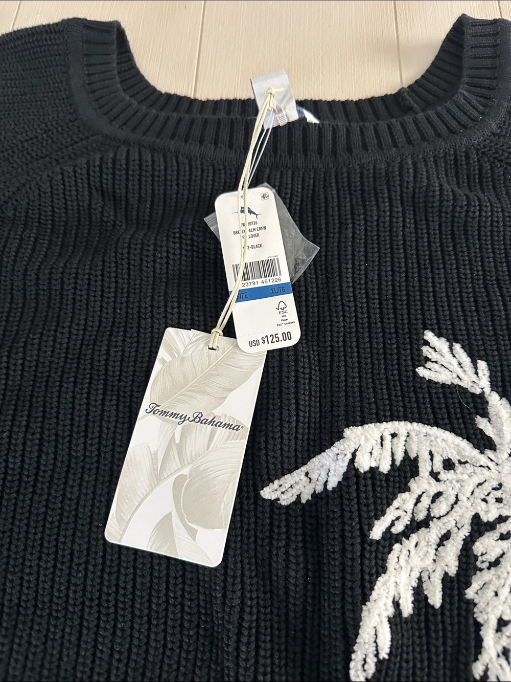 Tommy Bahama Black Sweater with White Palm Tree Embroidery - Picture 2 of 4
